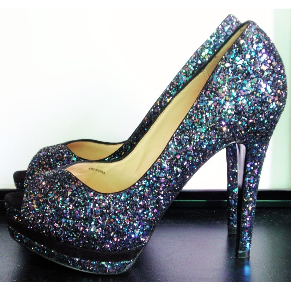 PELLE MODA WHITLEY GLITTER PEEPTOE PLATFORM 7.5 NWB